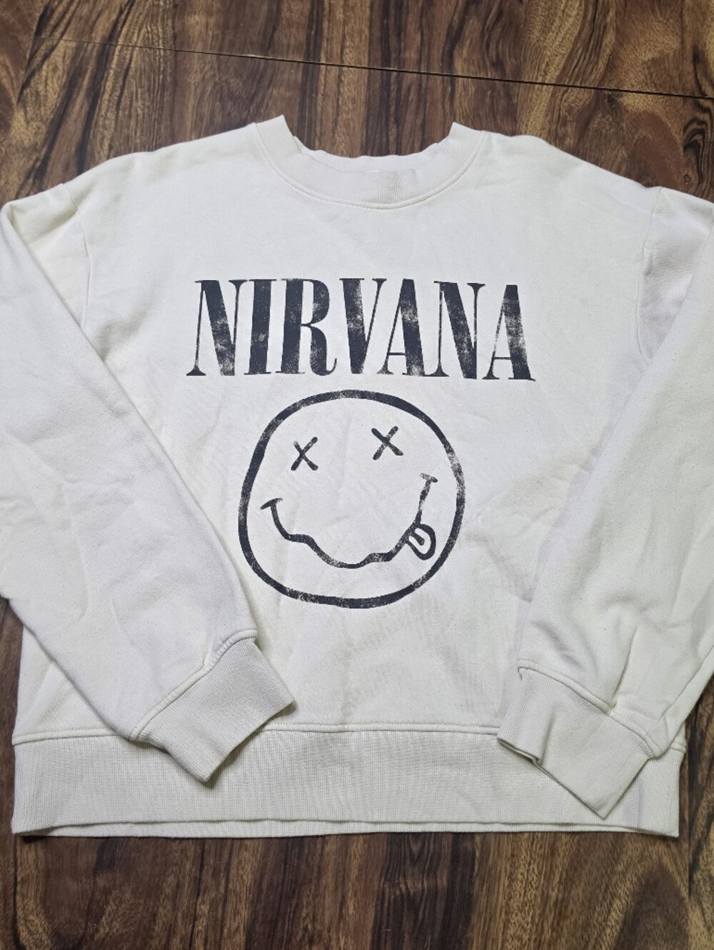 Nirvana Smiley Face Distressed Graphic Crewneck Sweatshirt